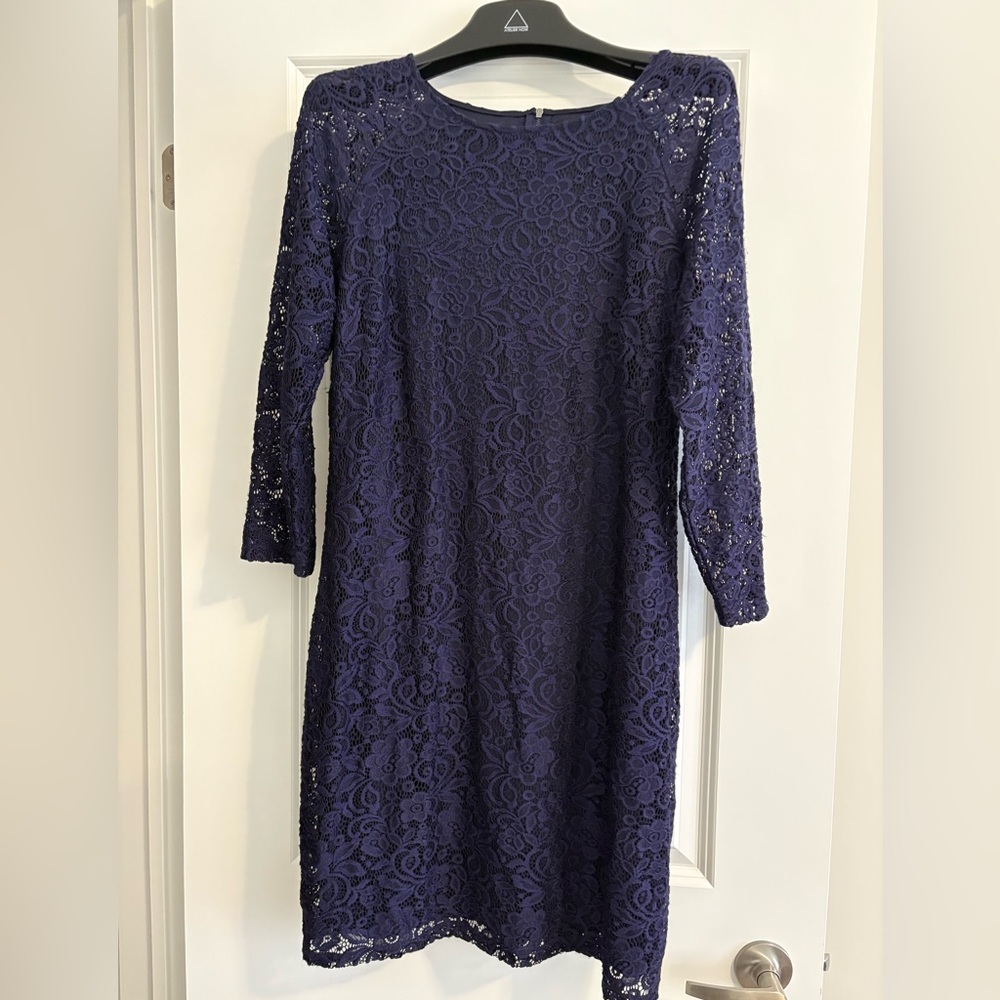 Laundry By Shelli Segal Navy Lace Long Sleeve Dress